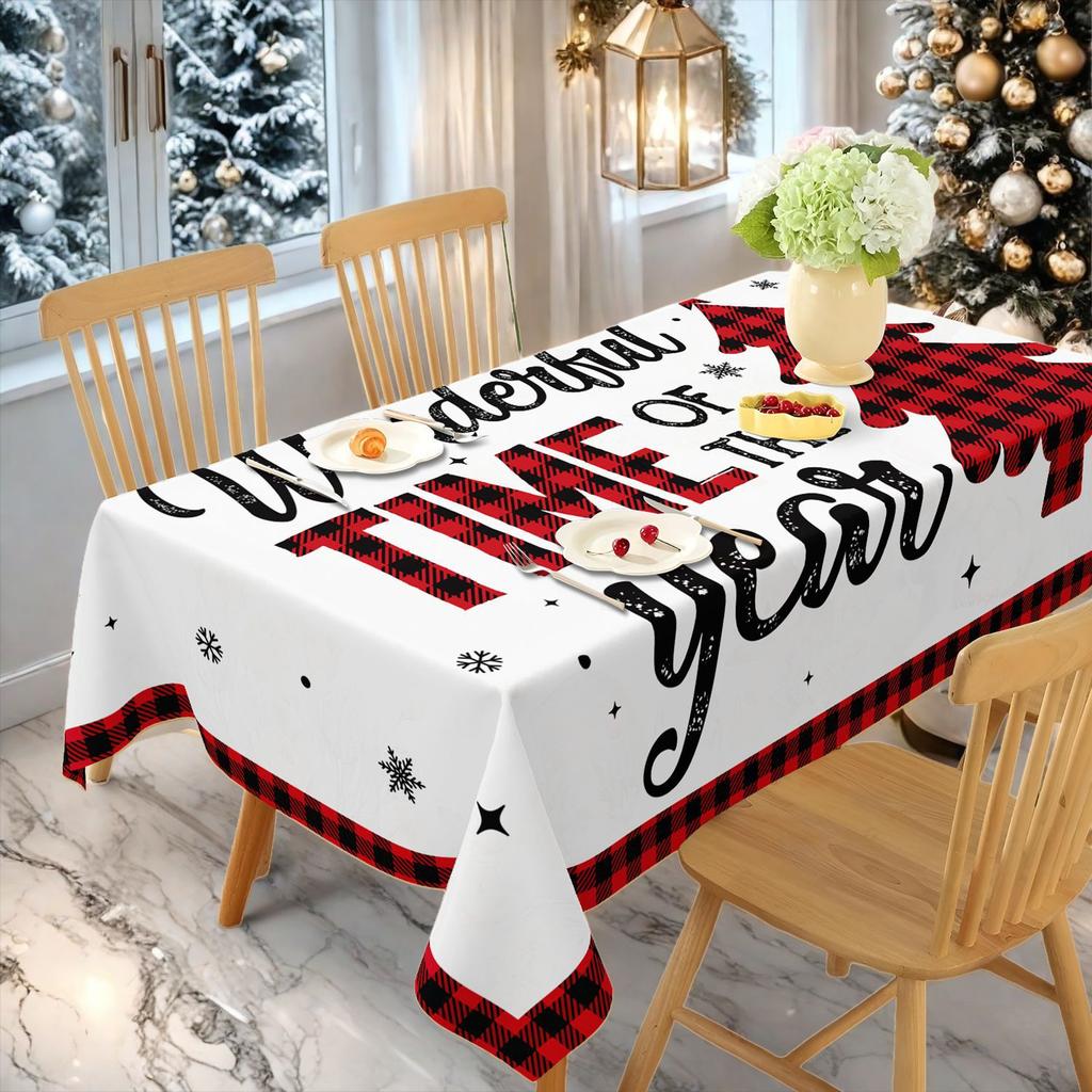 2026 Christmas Table Cloths Red Christmas Tree Printed Waterproof Oilproof for Home Ornament Xmas New Year Christmas Decoration