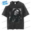 Vintage Washed Bob Marley T Shirt Mens Punk Hip Hop Short Sleeve Tshirts Unisex High Quality Oversized Tshirts Y2k Streetwear