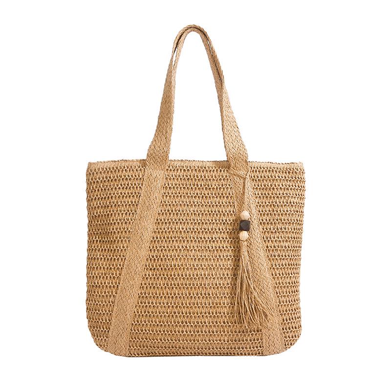 Women's Large Capacity Tassel Straw Beach Tote - Hand-Woven Shoulder Bag