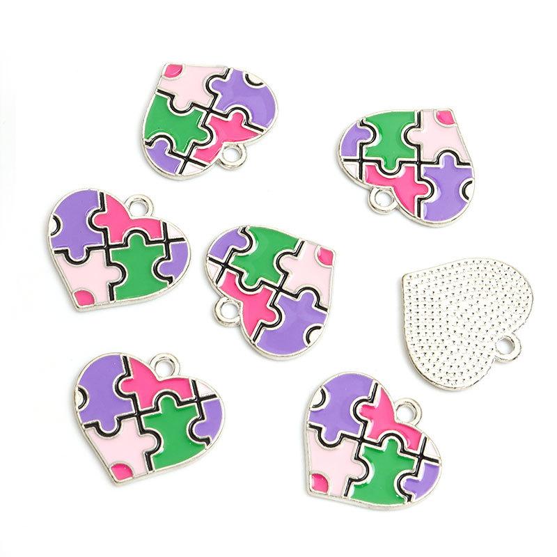 Enamel Charms Heart Shaped Round Irregular Puzzle Alloy Pendants for DIY Necklace Bracelet Earrings Keychain