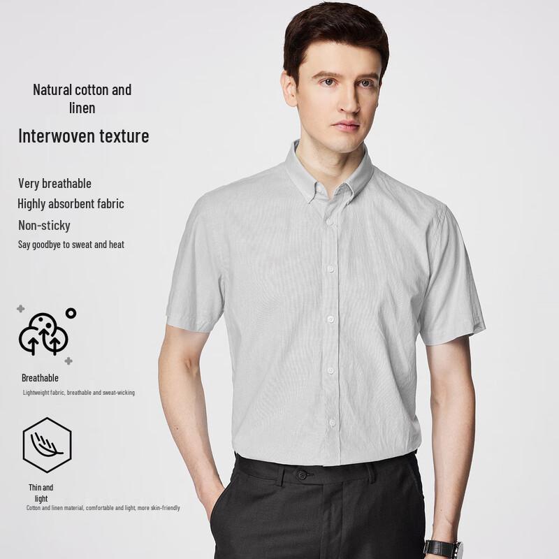 

Shanshan Men s Cotton Linen Blend Short Sleeve Business Shirt 42