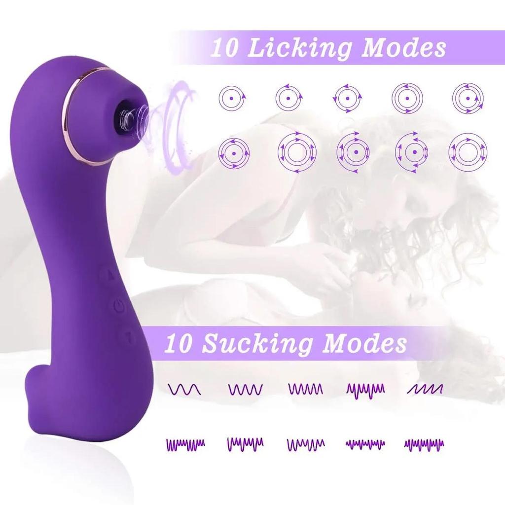 2-in-1 Sucking Vibrator with Tongue Licking 10 Modes Vagina Clitoris Stimulator Oral Sucker Erotic Sexy Sex Toy for Women