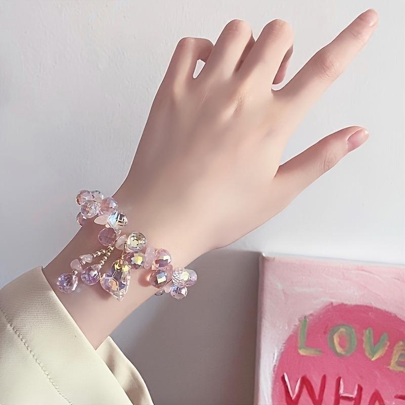 Elegant Synthetic Crystal Bracelet with Heart Pendant, Sparkling Luxury Design, Non-plated Artificial Crystal, Perfect for Daily and Party Wear.