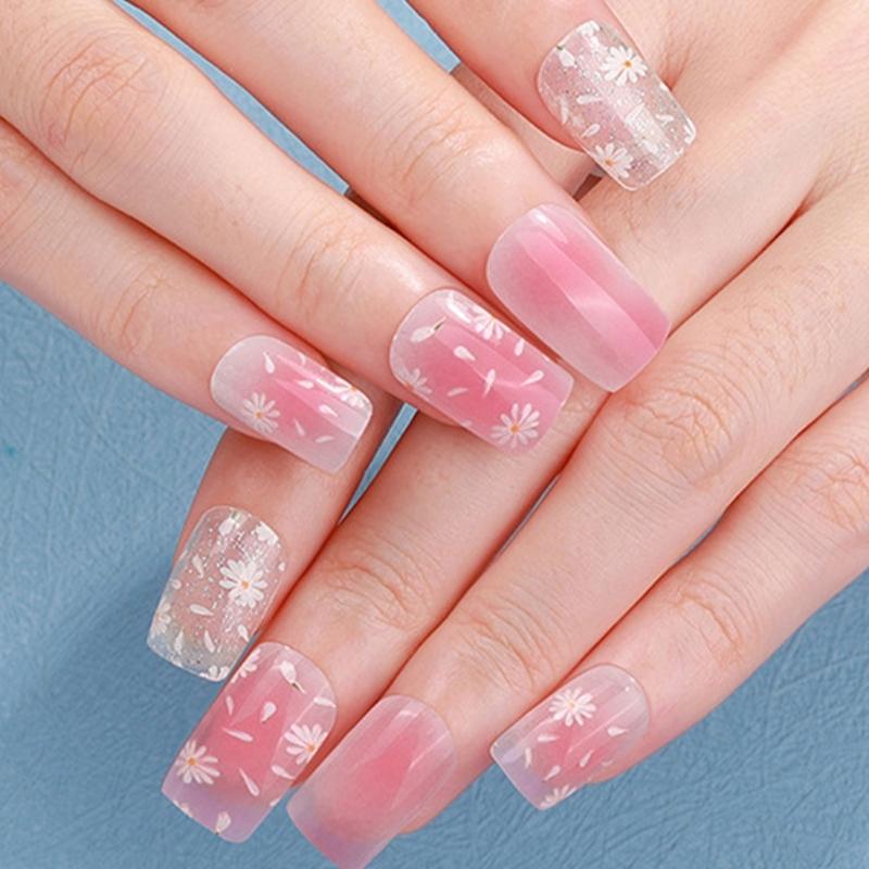 Gel Nail Stickers Full Cover Self Adhesive French Manicure Strips Quick Apply No UV Light Required with Nail File Stick