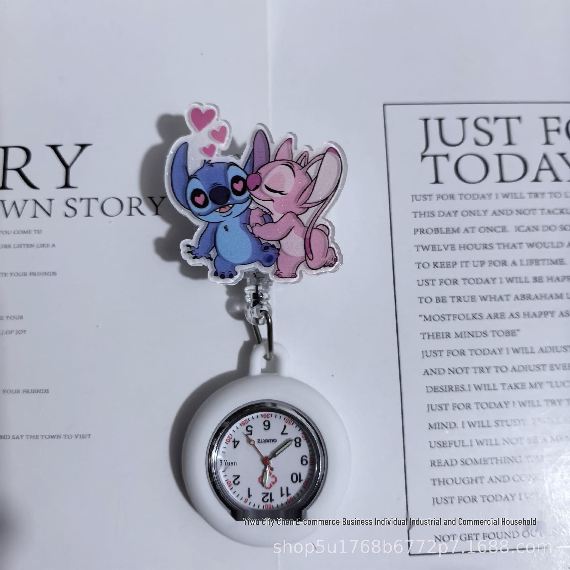 Glitter Cartoon Nurse Retractable Lanyard Chest Watch
