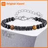 Vnox Men Adjustable Beaded Bracelet, Natural Tiger Eye Obsidian Hematite Stone Stainless Steel Chain Healing Energy Jewelry Gift