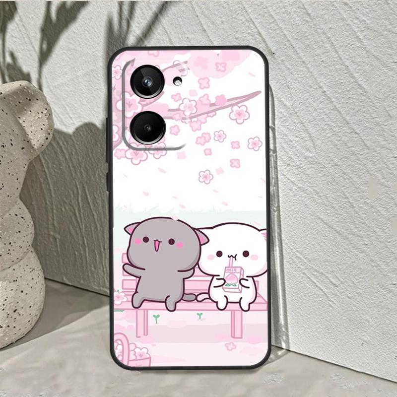 Cartoon Peach Mochi Cat Case For Realme C53 C30 C55 C33 C35 C31 C21Y C25s C15 C11 GT Neo 5 3T 2T 8 9 10 11 Pro Plus