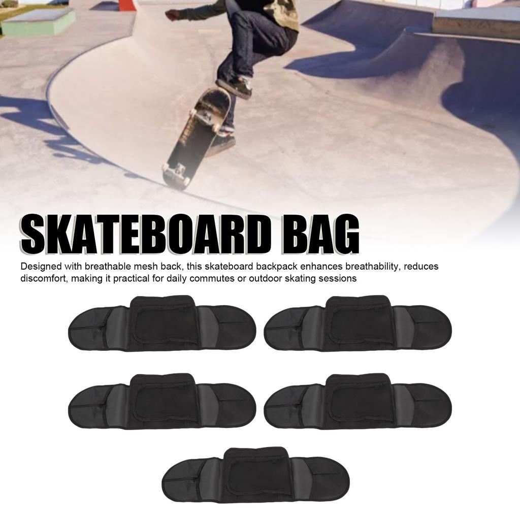 5PCS Skateboard Backpack Portable Single Shoulder Carry Bag for 80x20cm Double Kick Skateboards Breathable Mesh
