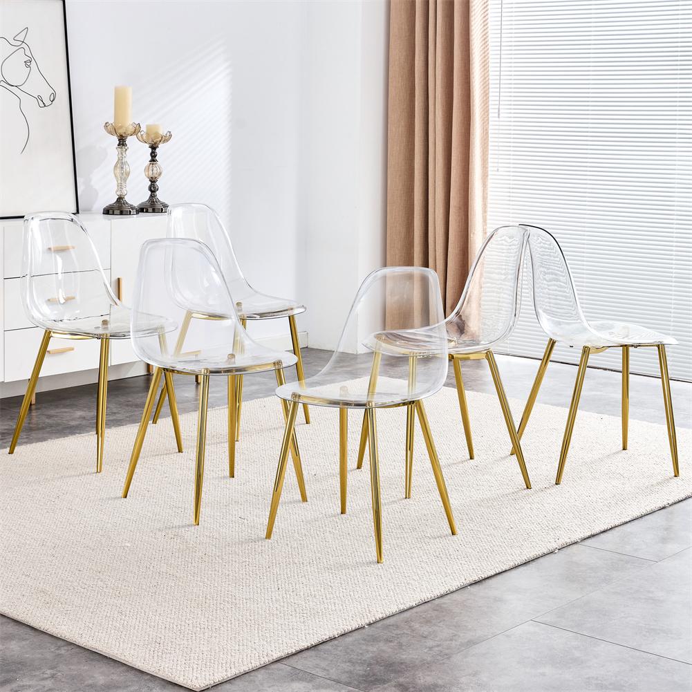 US Dining Chairs Set Of 6 Modern Simple Transparent Armless Seat With Back & Metal Legs For Kitchen Dining Room Home Office
