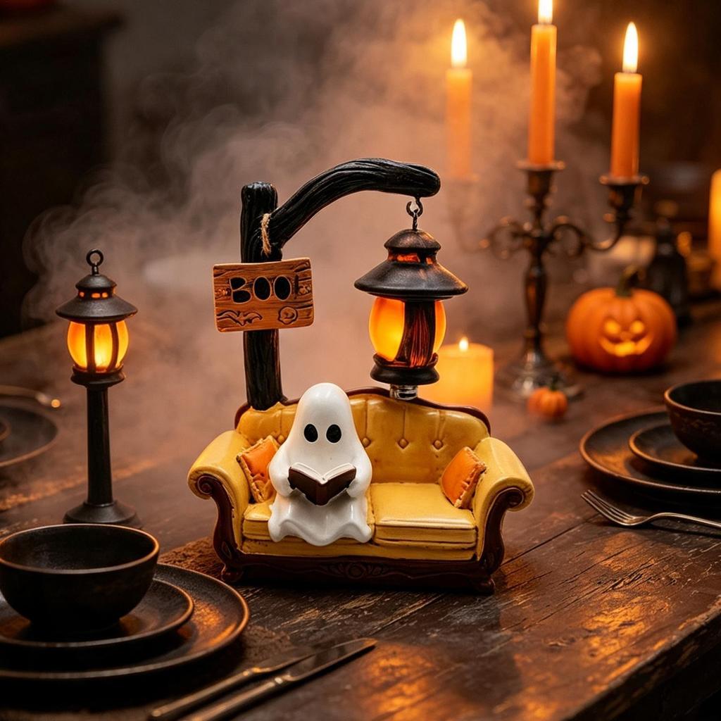 Cute Ghost Reading Lamp Halloween Decoration Ghost Reading Ornament Cute Ghost  Decorative LED Lamp For Home Office Bookshelf