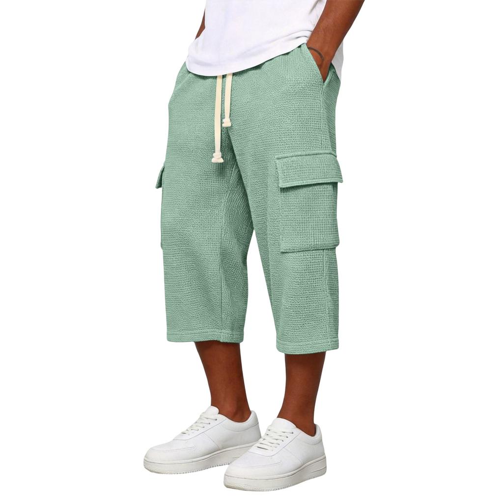 Pantaloni Cargo da Uomo a Maglia 3/4 | Vita Elastica con Coulisse Vestibilità Larga Pantaloni da Lavoro per Uso Quotidiano