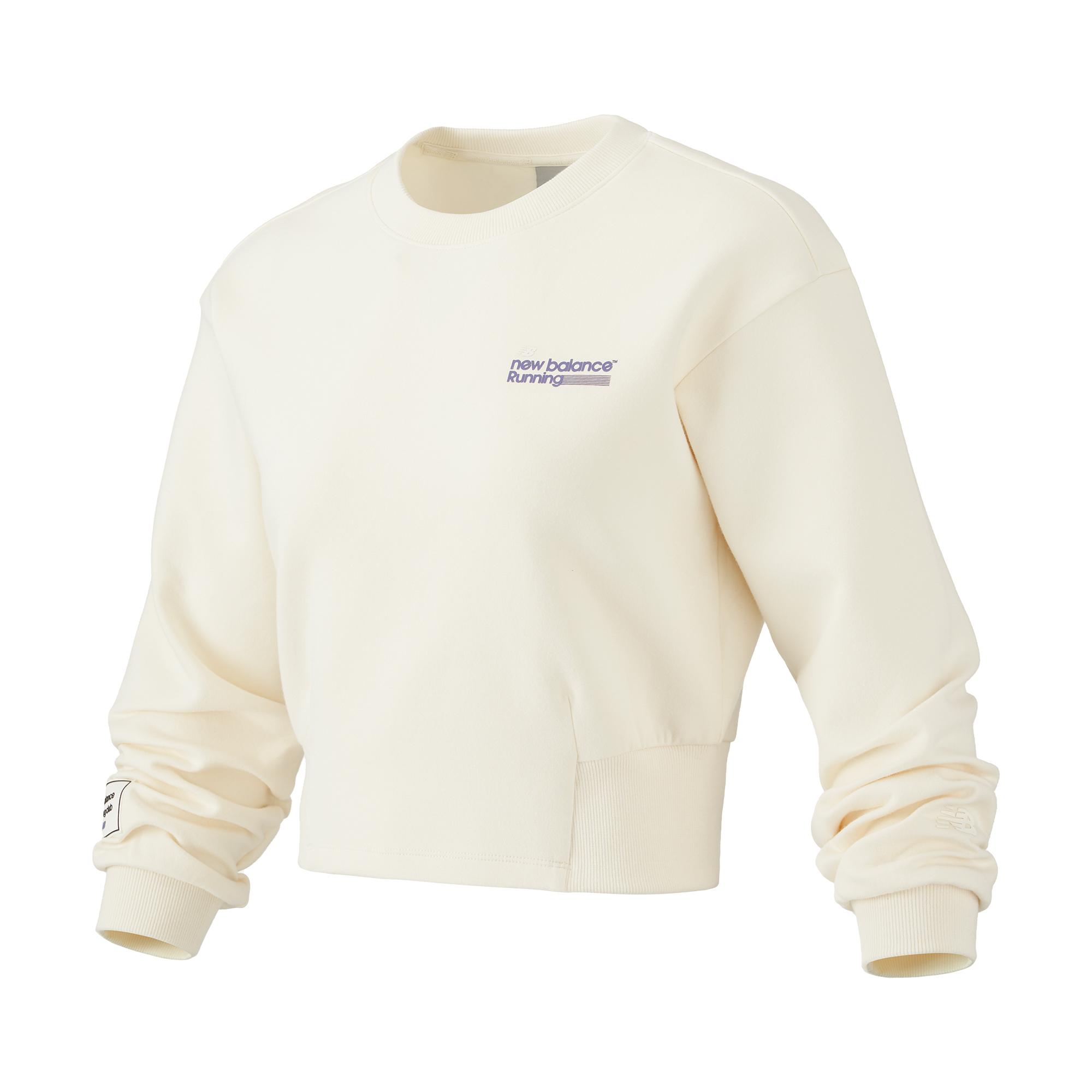 New Balance Sweatshirts Women s Beige Crew Neck Moderate Regular 5CD37682-CRE S