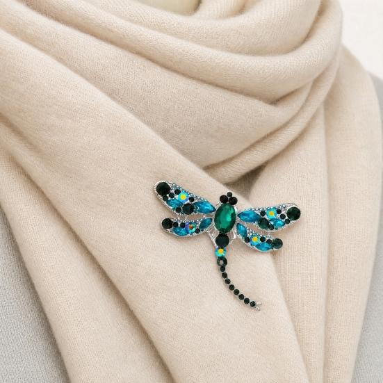Electroplated Alloy Brooch, Dragonfly Pin with Sparkling Rhinestones Inlaid, Long Tail Design Badge for Luster Decorative Gift Accessory