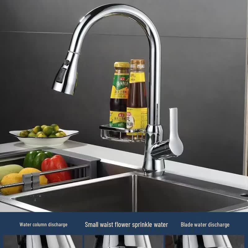 Hanyou All-Brass Pull-Out Kitchen Faucet with Storage Rack