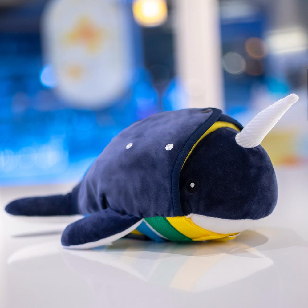 Narwhal Simulation Blue Plush Stuffed Toy Button Clothes Animal Doll Gift Kid