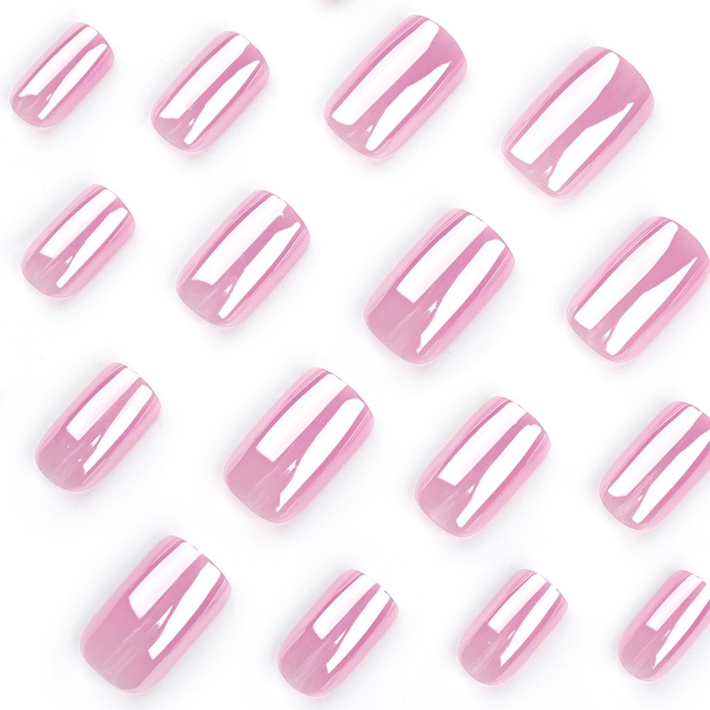 24 Pieces New Manicure Nail Piece Coating Japanese Sweet Pink Solid Color Wearing Nail Short Rectangular Nail Fake Nail Piece