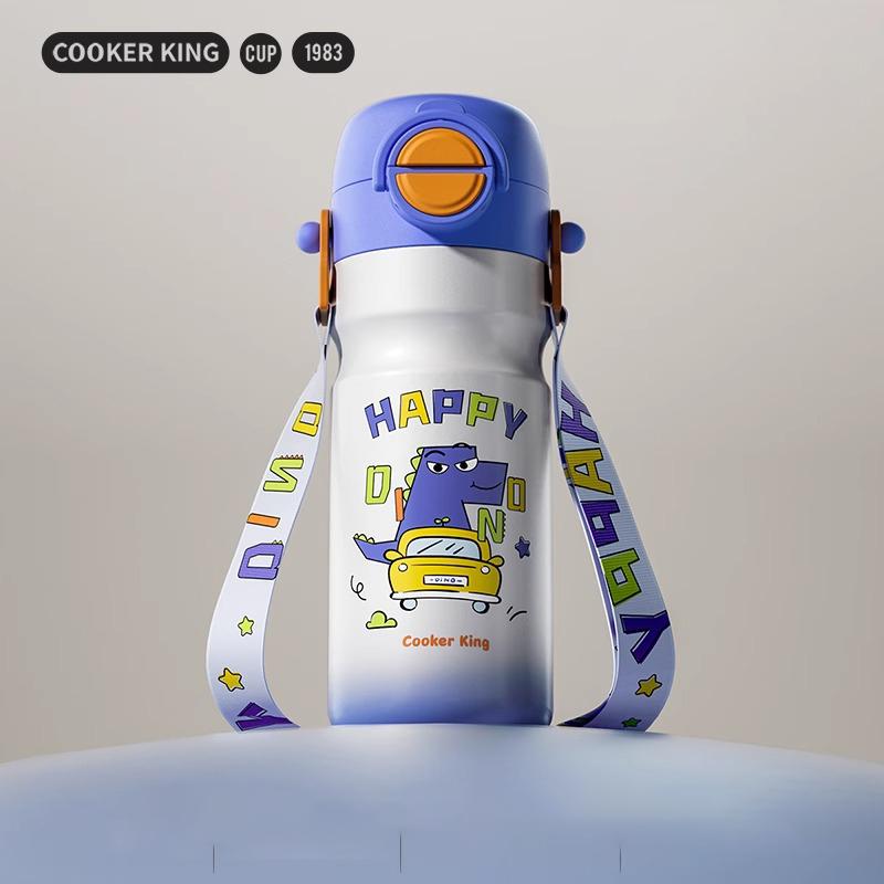 

COOKER KING Cartoon Thermos Cup for Kids Stainless Steel Straw Cup with Strap Portable Double Drinking Water Bottle for Children 520ML синій