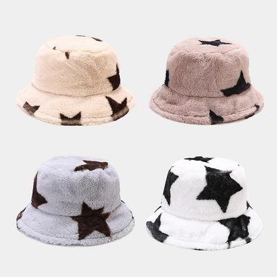 Autumn and Winter New Thickened Plush Pentagram Bucket Hat Female Internet Celebrity Fashion Trend Warm Basin Hat Casual Visor