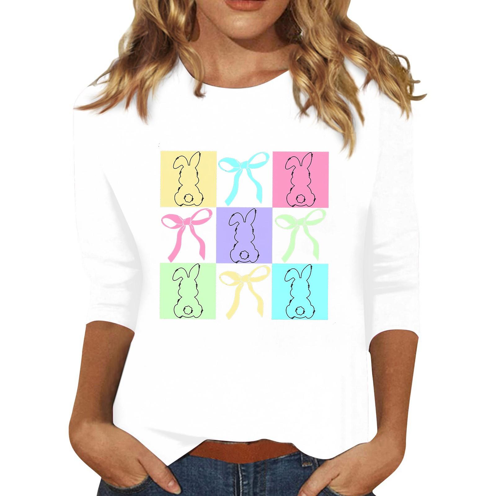 

Топы с рукавами 3/4 для женщин, футболка, повседневные топы с принтом, футболка, пуловер с круглым вырезом, блузка XXL