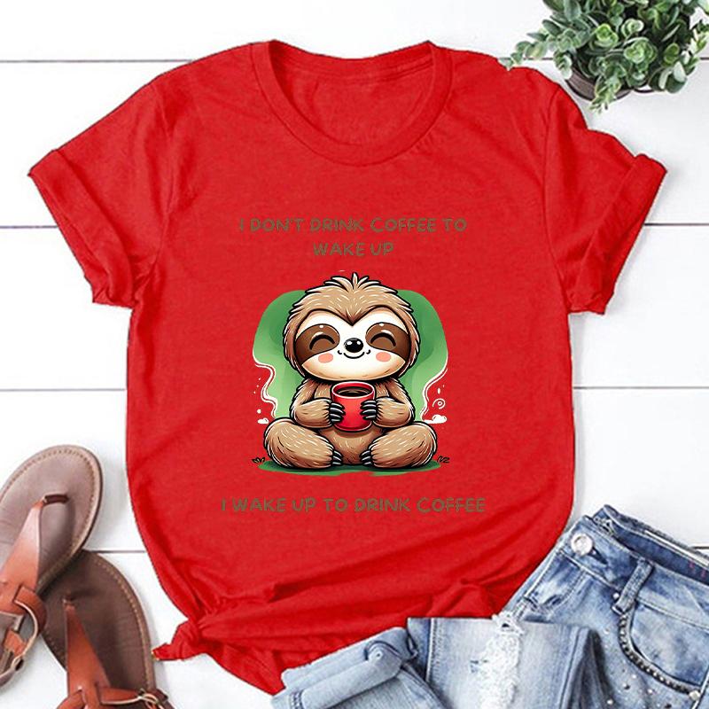 Sloth I DonT Drink Coffee To Wake Up Cartoon Printed TShirts Women Summer Casual TShirts O Neck ShortSleeved Clothing