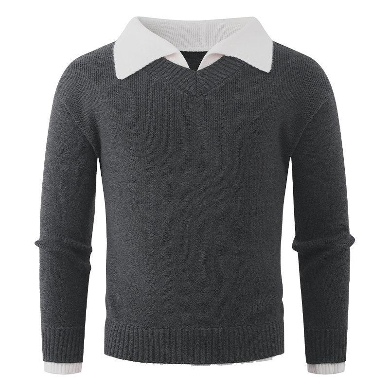Herren Slim Fit Pullover Business Casual Pullover Strickoberteile Herbst Winter Warme Outfits Gemütlich Weiche Strickpullover Revers Langarmoberteile für Herren