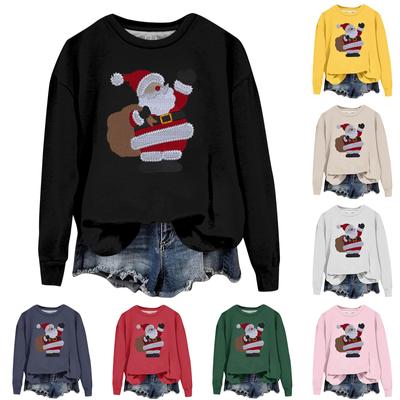 Women's Fashion Christmas Small Print Long Sleeve Loose Round Neck Sweatshirt