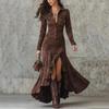 Women's Long-Sleeved Button-Up Extra-Long Dress Wrap-Up Asymmetrical Ruffled High-Height Western Women… More