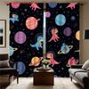 Cute Dinosaur Space Print Curtains Flat Printing Design Semi Transparent Polyester Fabric Vibrant Cartoon Set Of 2 Made With Rod Pocket