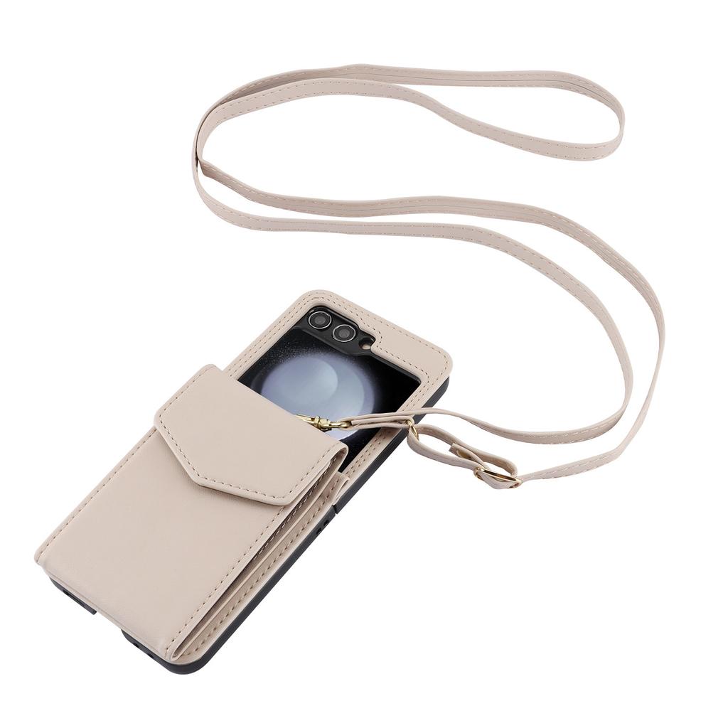 Applicable to Samsung Z Flip6 mobile phone case Z Flip5 solid color organ card bag oblique span protective case Flip4 card
