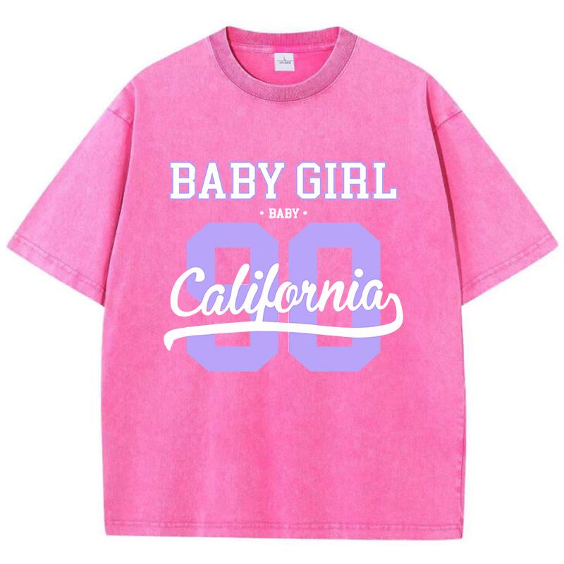 Street Womens Acid Wash T-Shirts 90 California Letter Printing Tees Oversize Crewneck Cotton Short Sleeve Female Clothes