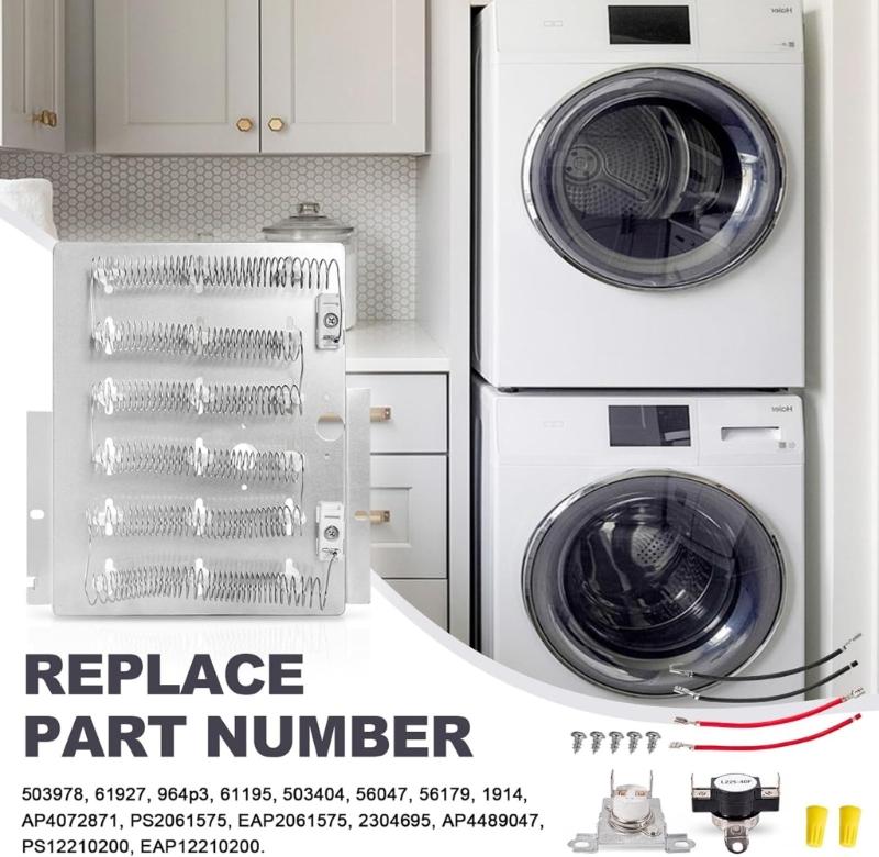 Upgraded Dryer Heating Element Kit Dryer Part Replacement 503978 Heating Element Dryer Easy Installation Accessories