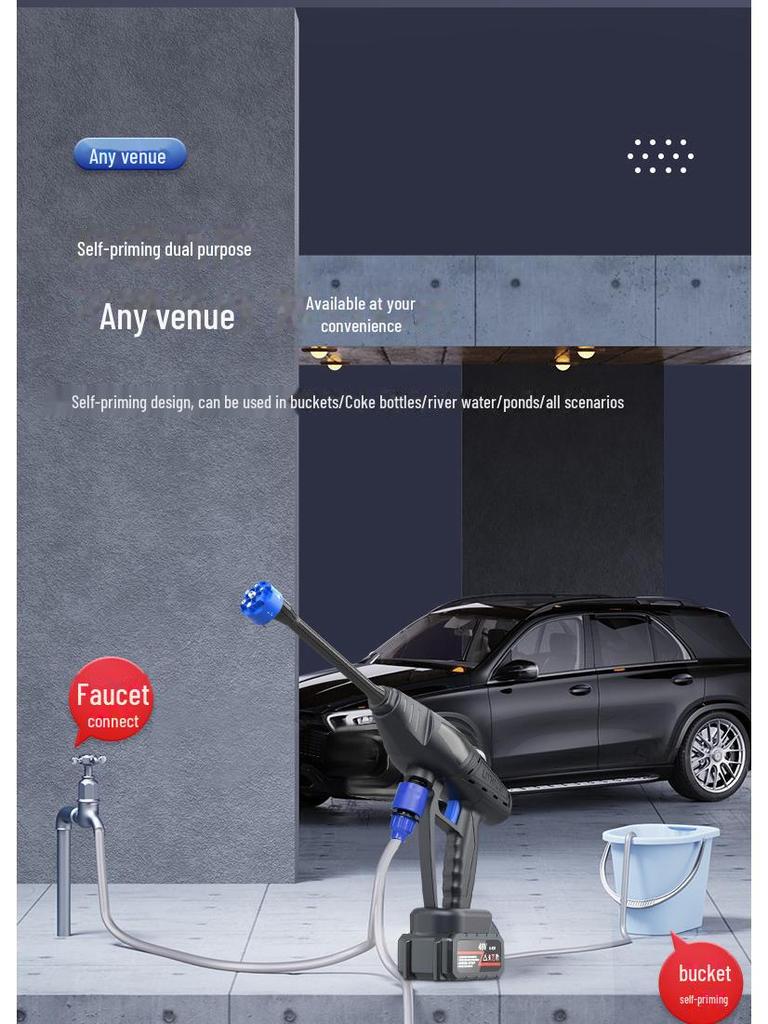 Portable Wireless High-Pressure Car Washer with Lithium Battery & Spray Gun