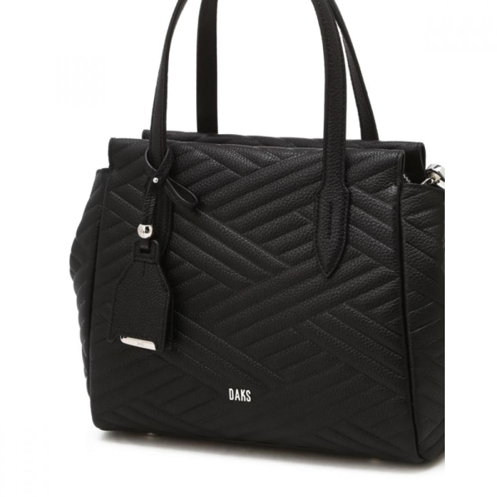 Daks Black Leather Tote Bag With Logo Dcba6f376bk