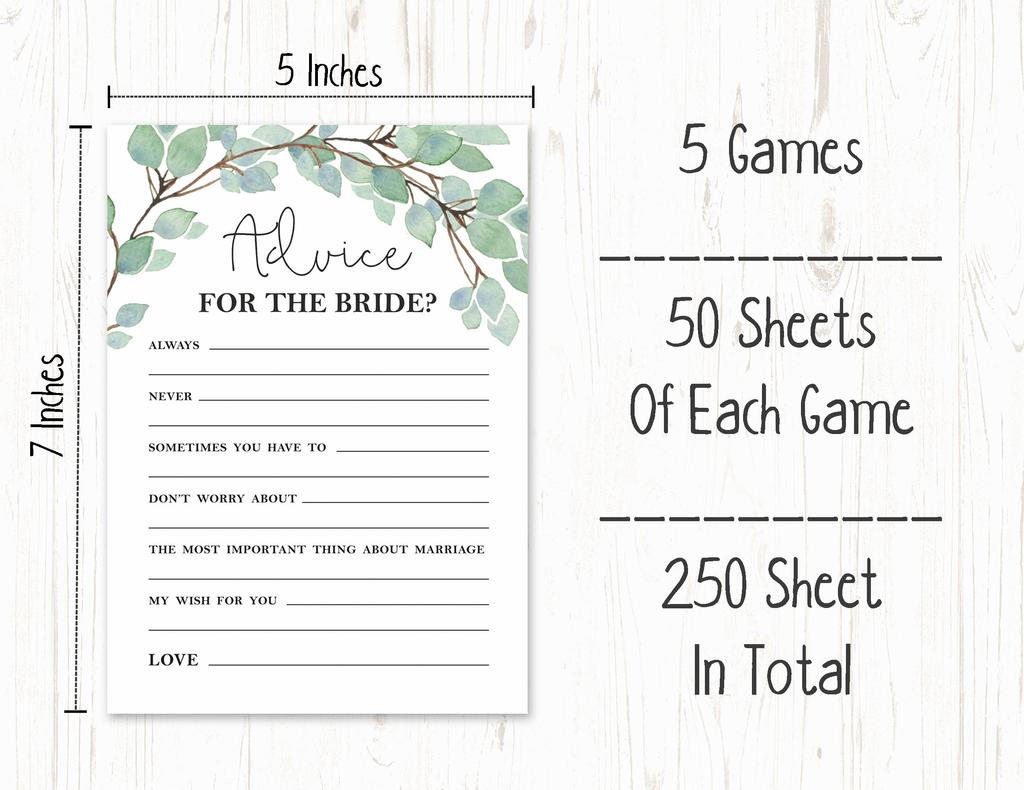 INKDOTPOT Greenery Theme Bachelorette Party Games Set of 5 (Activities for 50 Guests) Fun Bridal Shower Games Set Bundle