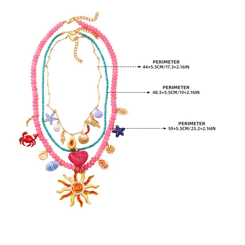 3Pcs/Set  Colorful Resin Beaded Charms Necklaces For Women Summer Ocean Vacation Style Party Jewelry Neck Accessories