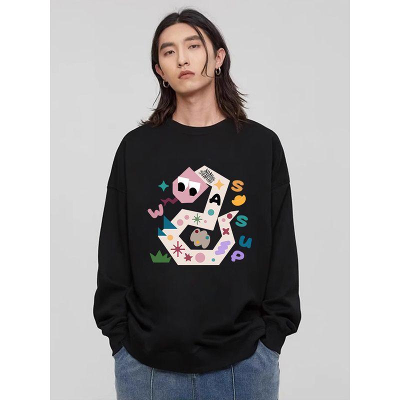 Wassup Chinese Zodiac Year of the Snake Theme Heavy Fleece Sweatshirt for Men Spring and Autumn 2025 New Couple Round Neck Top