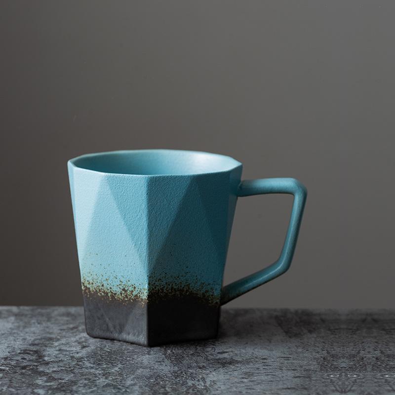 Polygonal ceramic coffee cup coarse pottery Japanese mug creative cup gift preferred water cup gift recommendation