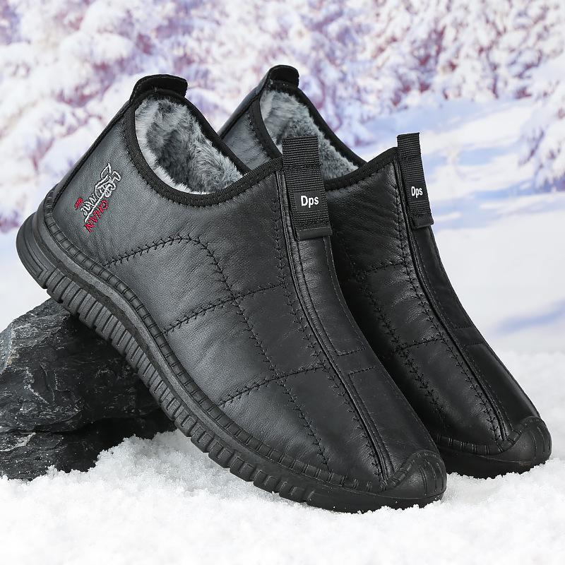 Men's Winter Cotton Shoes Warm Plush Thick Snow Boots Casual Leather Waterproof Anti Slip Plus Size 39-48