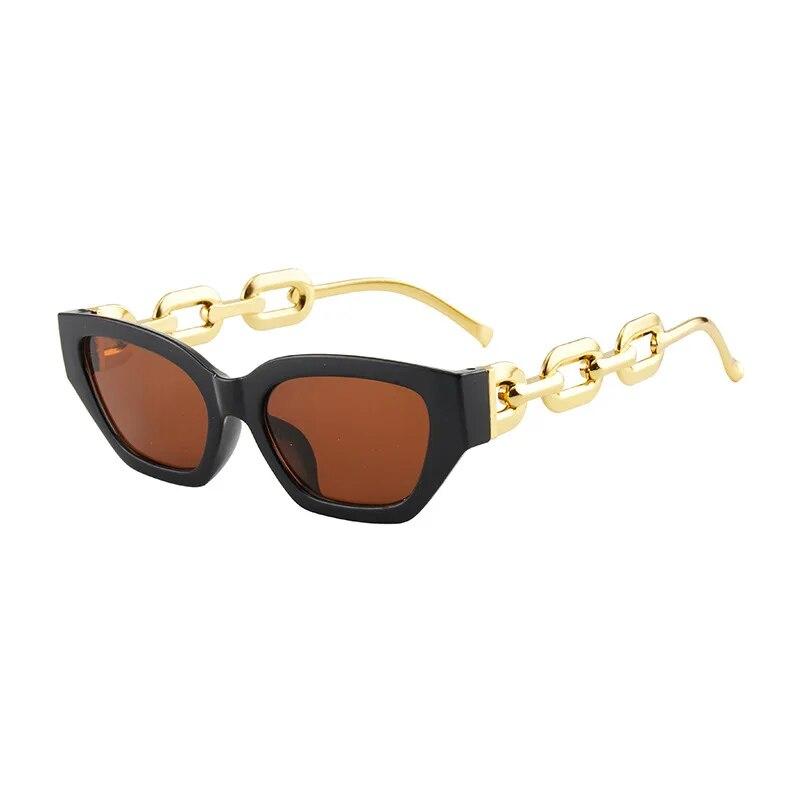 INS Vintage Cat Eye Sunglasses Women  Trend New Fashion Small Metal Chain Sunglasses Elegant Eyeglasses Fashion Black Shades