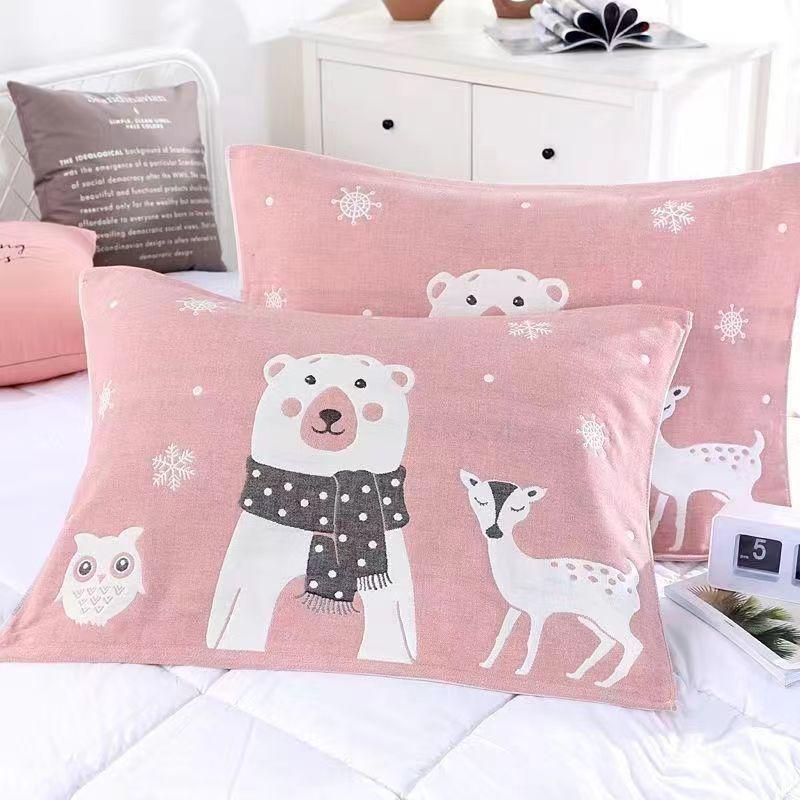 Extra Large Cartoon Cotton Gauze Pillow Towel - Thickened, Soft, Comfy, 3-Layer, Year-Round, Men's Gray