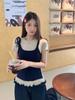 Morning Bloom Patchwork Ruffle Hem Short-Sleeve T-Shirt for Women