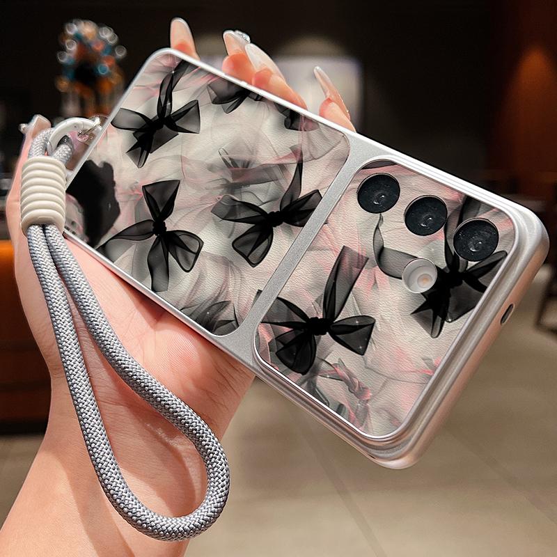 Colorful Bowknots Pattern Leather Lanyard Case For Samsung S26 S25 Ultra S24 S23 S22 Plus S21 FE A16 A17 A26 A36 A37 A54 A55 A56 A57 5G Cover