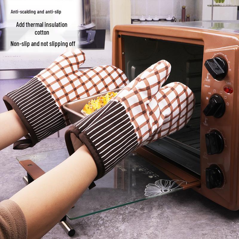 Thick Cotton Insulated Oven Gloves - High Temp Resistant & Anti-Scald for Baking & Kitchen Use