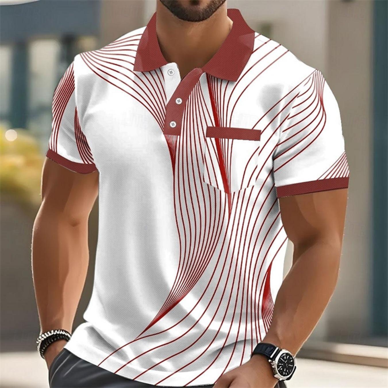 Summer Fashion Short Sleeve Polo Shirt Striped 3D Printed Lapel  High Quality Men s Shirt Casual Wear S