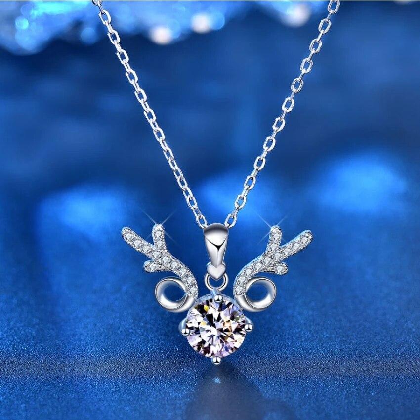 Christmas 1 Carat Moissanite Necklace S925 Sterling Silver Elk Pendant Necklace Women's Top Quality Brand Jewelry