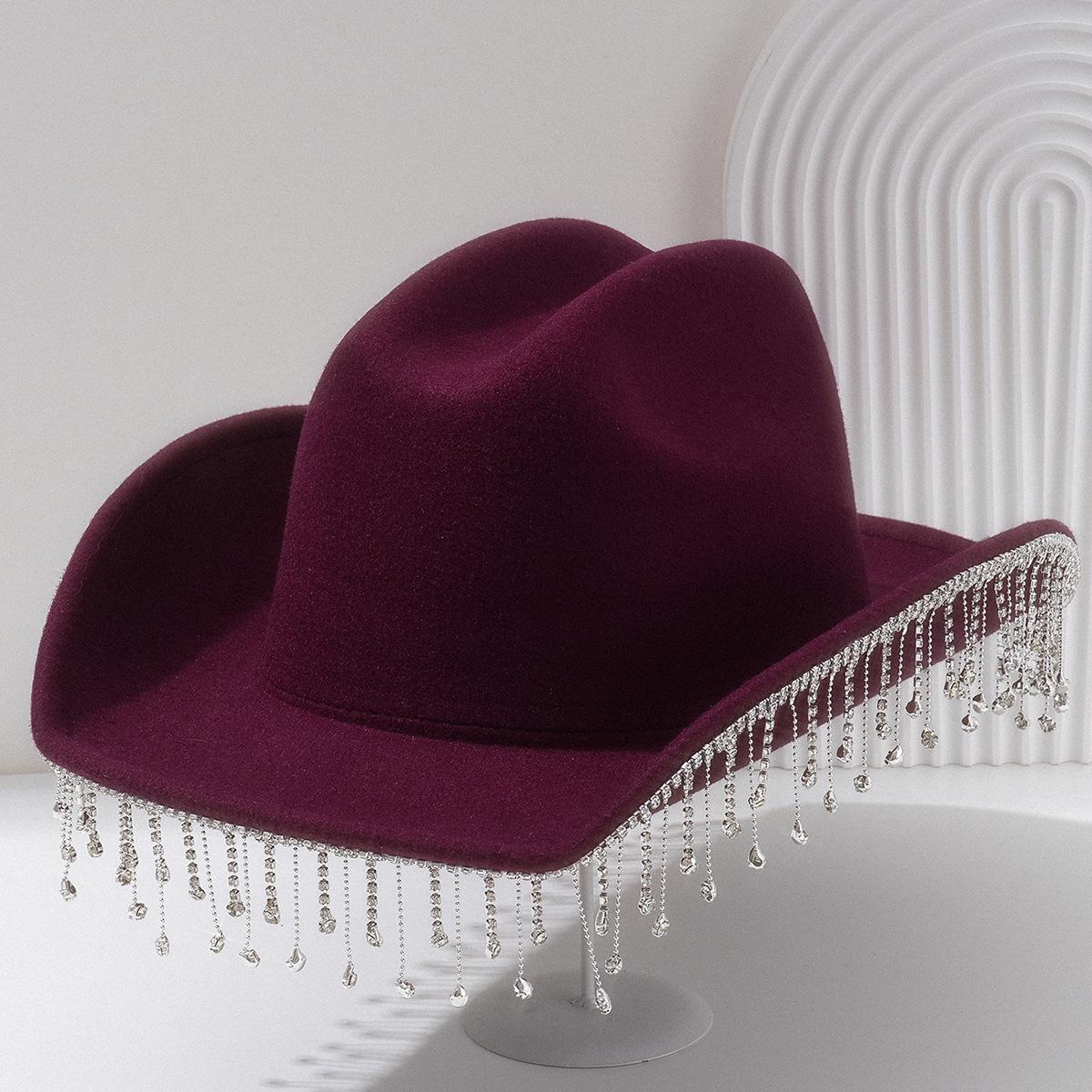 

Женская джинсовая свадебная шляпа с кисточками из стразов, с широкими полями и изогнутым дизайном M (56-58cm) вино красного