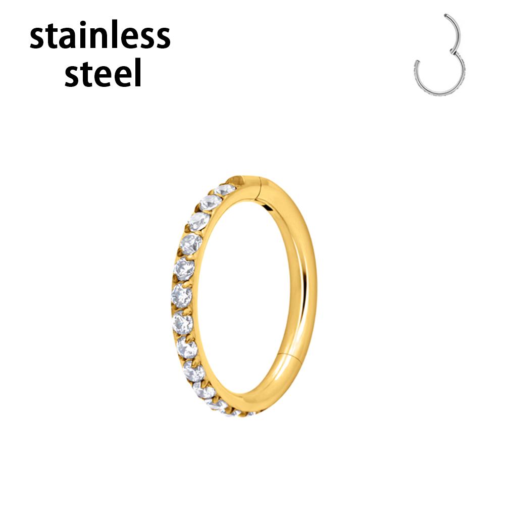 1/10PCS Stainless Steel Nose Ring Septum Clicker Hoop Earrings For Women Piercing Body Jewelry Lip Ring Zircon Hinged Segment