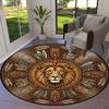 Retro Mandala Lion Round Area Rug,Carpet Rug for Living Room Bedroom Sofa Playroom Decor,Non-slip Floor Mat Q0037