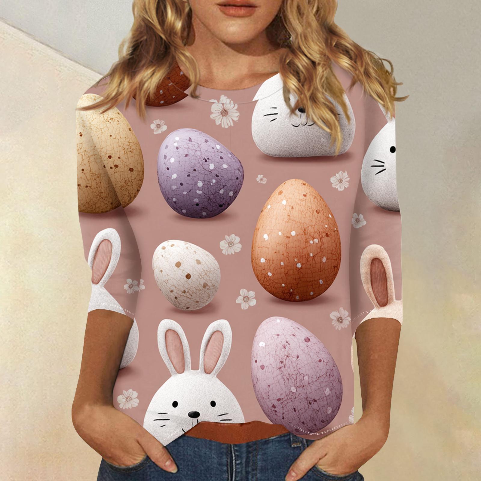 

Женский модный повседневный топ-свитер с рукавом три четверти, с пасхальным принтом, с круглым вырезом L