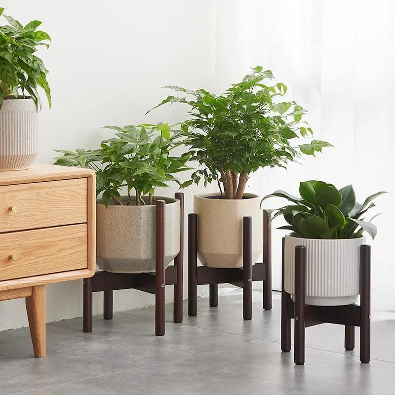 Holzkreuz Vierbeiniger Blumenständer Starker Bonsai Langlebiger Ständer Zuhause Tablett Topf Bambus Ausstellungsregal Halter Pflanzendekor